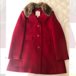 Kate Spade luxurious faux-fur trim collar coat